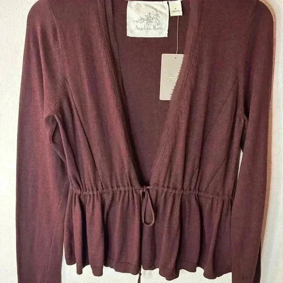 Anthropologie Angel of the North maroon tie sweater M NWT - Picture 5 of 5